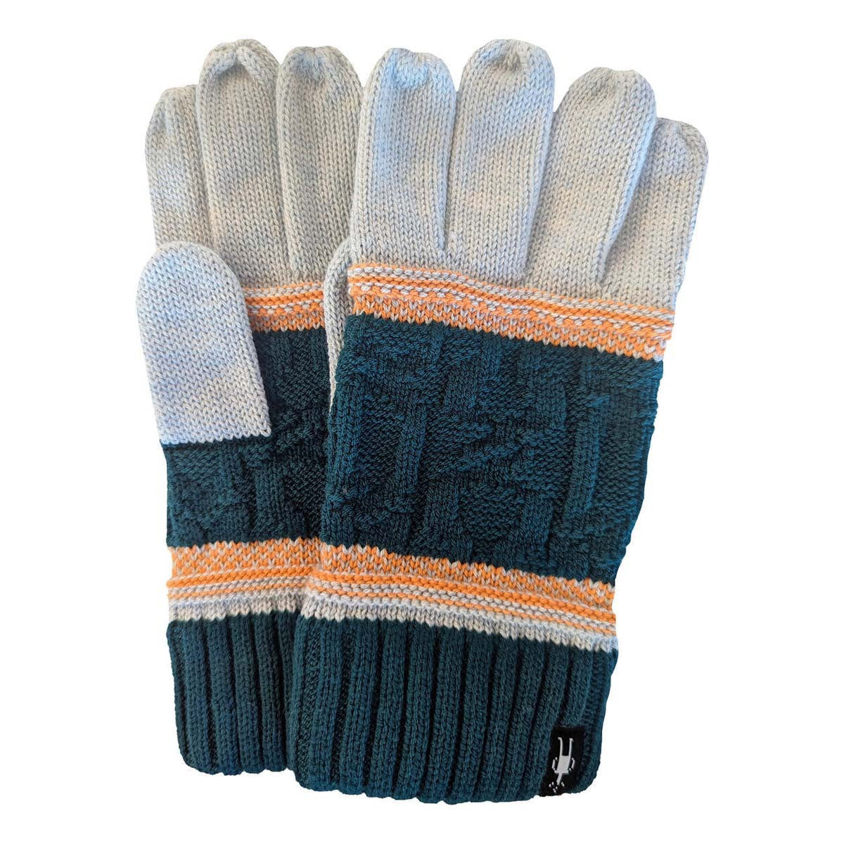 Popcorn Cable Gloves - Emerald Green & Apricot